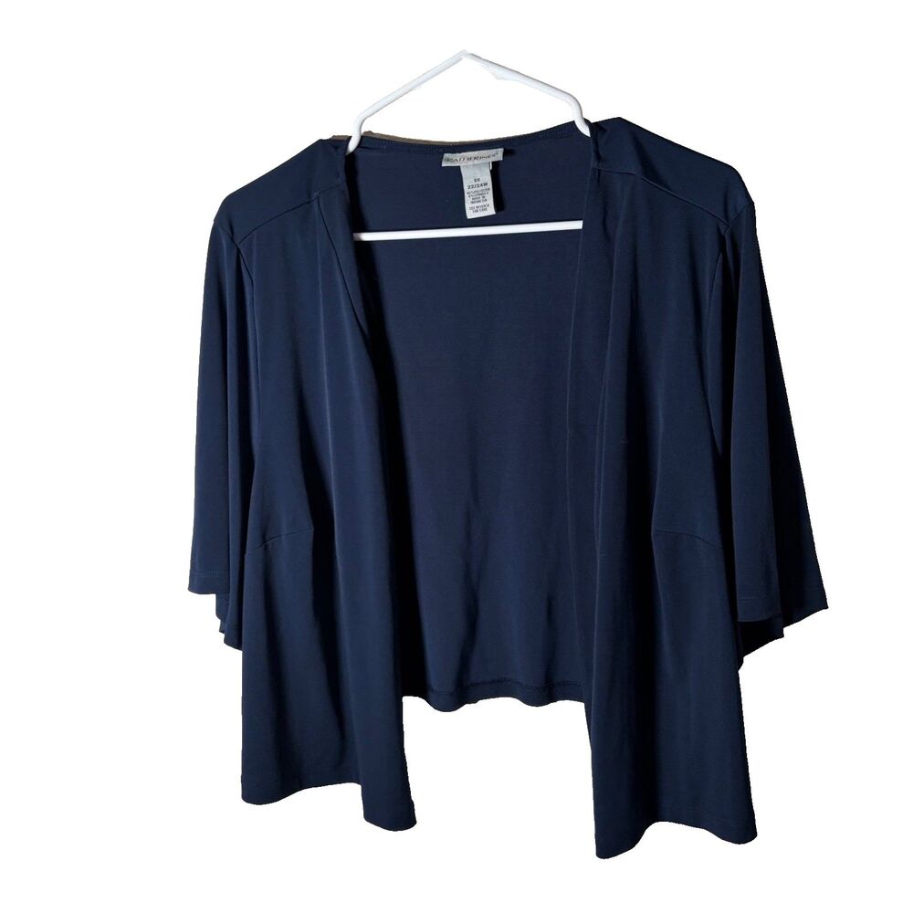 Catherines Cardigan Sweater Women's 2X Cropped Half Sleeve Navy Casual
